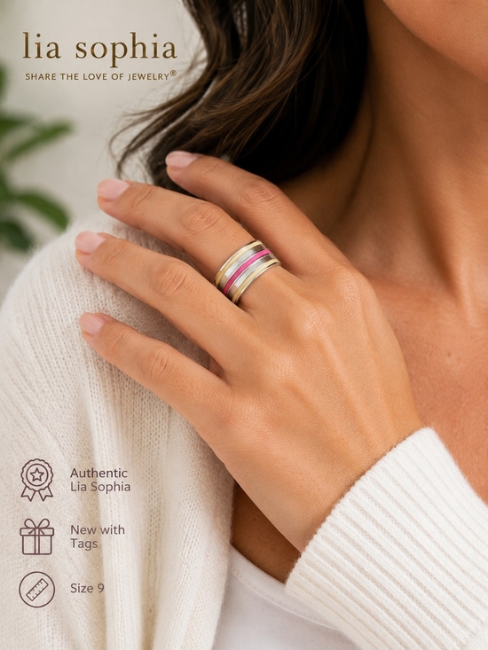 Lia Sophia Jewelry - Lia Sophia Pink, Gold and Silver Layered Band Ring Size 9 New
